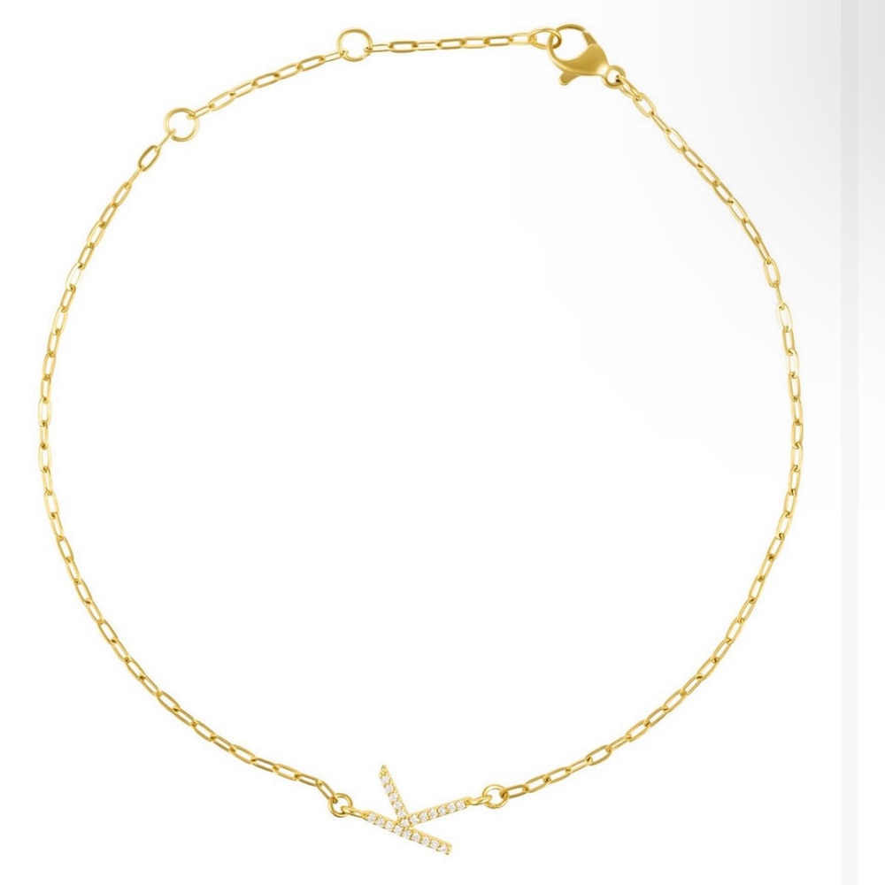 Adornia Gold Cubic Zirconia Pave Sideways Initial Anklet